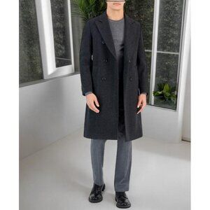 Hugo By Hugo Boss Men's Charcoal Slim Fit Double Breasted Overcoat Size 42R NWT